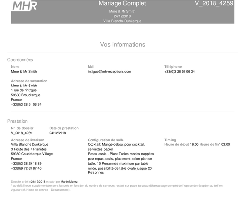 Capture d'écran dossier de mariage personnalisé