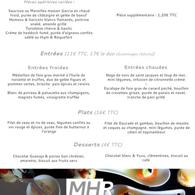 Menu pour le Réveillon 2019/2020